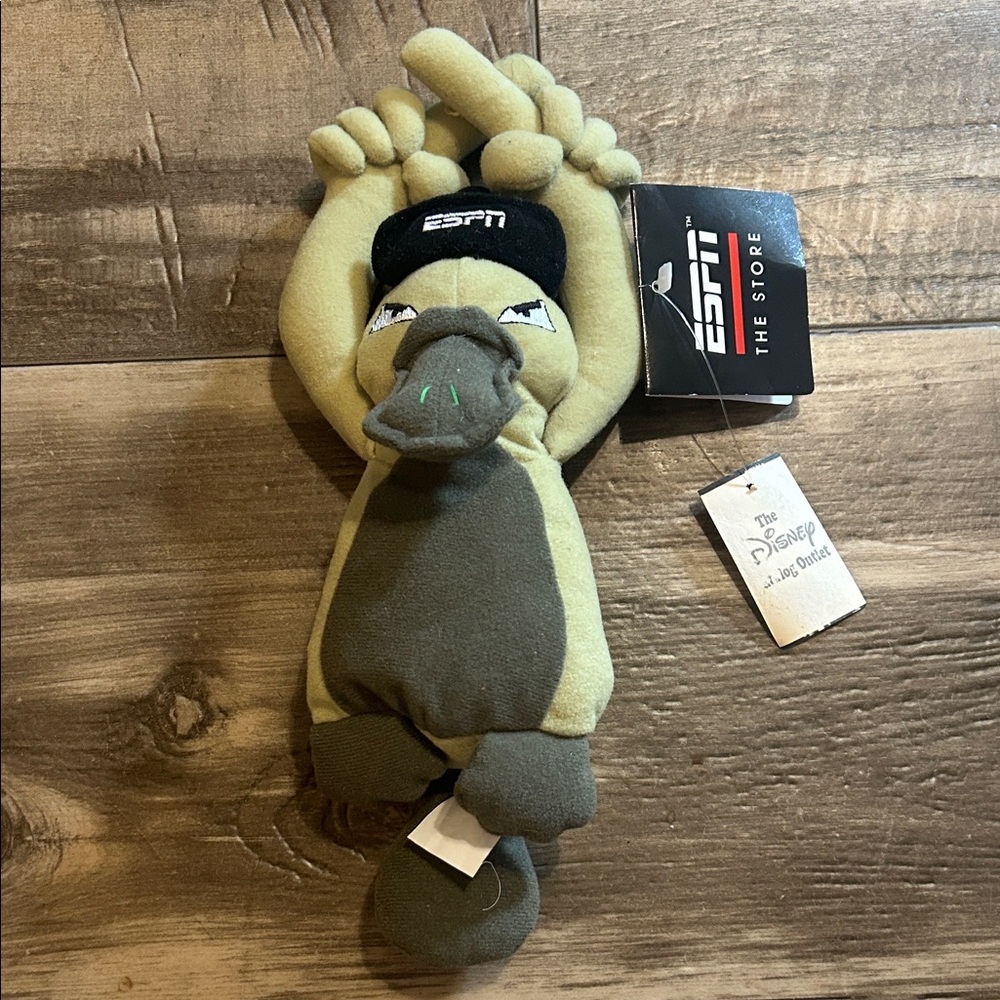 Vintage plush beanie toy platypus & espn hat made when Disney owned ESPN rare